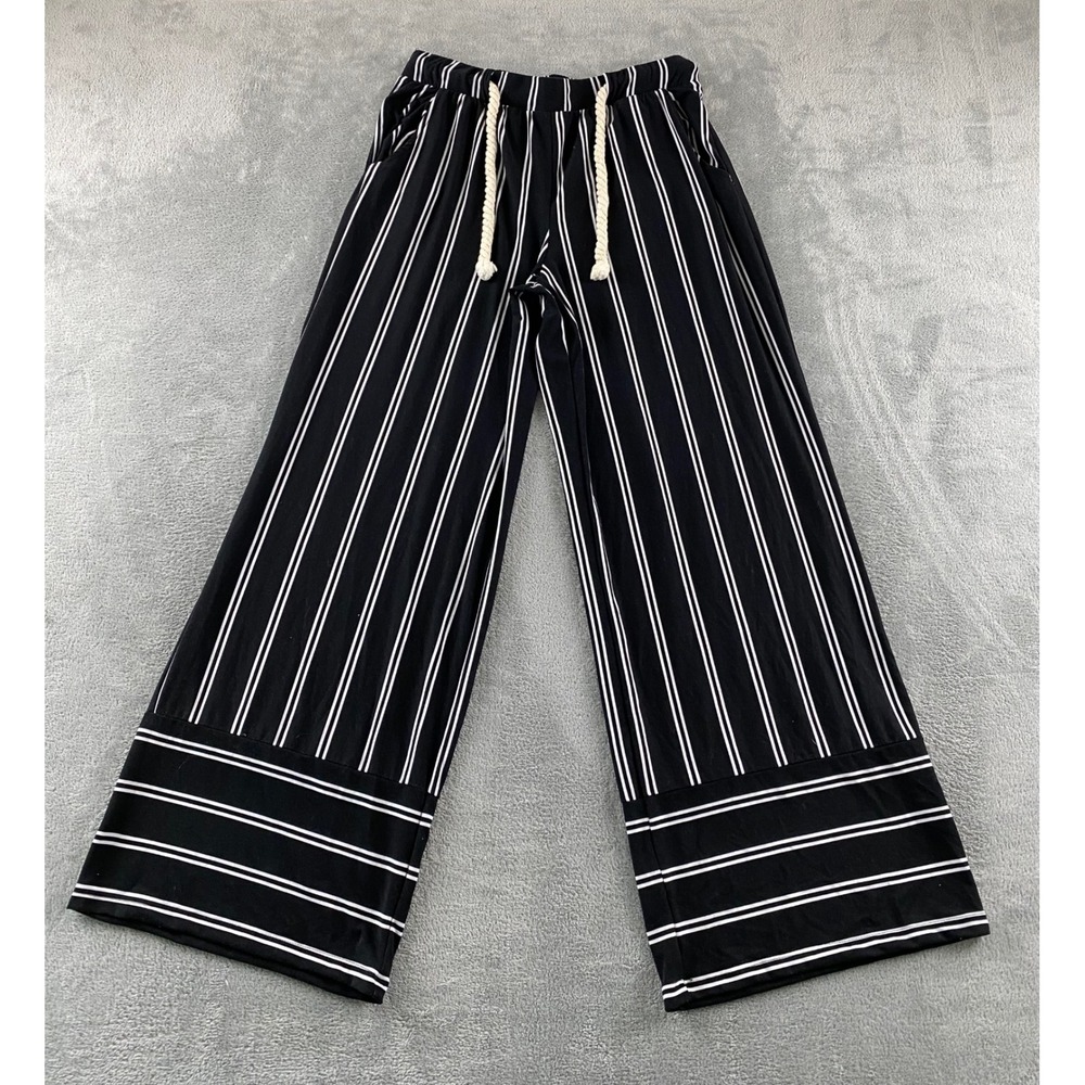 Derek Heart Womens Wide Leg Striped Lounge Pants Black White Rope Drawstring L